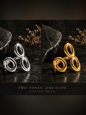 Twin Loop Ring — Gold and Silver colors . Pair.
